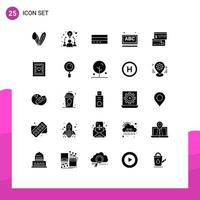 Pictogram Set of 25 Simple Solid Glyphs of school learning business abc interface Editable Vector Design Elements