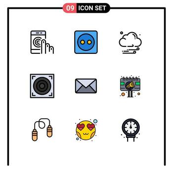 User Interface Pack of 9 Basic Filledline Flat Colors of message email power web design Editable Vector Design Elements