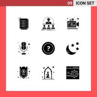 9 User Interface Solid Glyph Pack of modern Signs and Symbols of information about mentor sound recorder electronics Editable Vector Design Elements