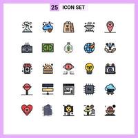 Modern Set of 25 Filled line Flat Colors Pictograph of camera location gift pan cooking Editable Vector Design Elements