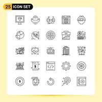 User Interface Pack of 25 Basic Lines of easter basket dumbbell webpage seo Editable Vector Design Elements