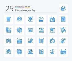 International Jazz Day 25 Blue Color icon pack including file document. gramophone. microphone. audio. music vector