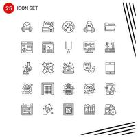 Universal Icon Symbols Group of 25 Modern Lines of data folder fire weight equipment Editable Vector Design Elements