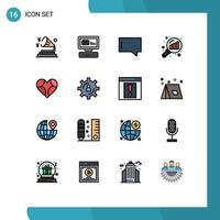 Universal Icon Symbols Group of 16 Modern Flat Color Filled Lines of favorite heart bubble search stats graph analysis Editable Creative Vector Design Elements