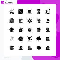 Pictogram Set of 25 Simple Solid Glyphs of cash tool object power magnet Editable Vector Design Elements