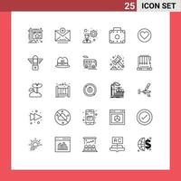 Set of 25 Vector Lines on Grid for street favorite development heart suitcase Editable Vector Design Elements