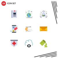 Mobile Interface Flat Color Set of 9 Pictograms of computer seo tag tube mobile recycle Editable Vector Design Elements