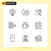 9 User Interface Outline Pack of modern Signs and Symbols of toast planning email plan development Editable Vector Design Elements