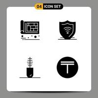 Group of 4 Modern Solid Glyphs Set for architectural accessories design internet security fashion Editable Vector Design Elements