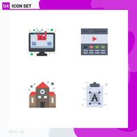 Mobile Interface Flat Icon Set of 4 Pictograms of analysis education communication interface back to school Editable Vector Design Elements