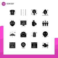 Mobile Interface Solid Glyph Set of 16 Pictograms of basket nature road leaf idea Editable Vector Design Elements