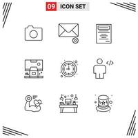 Pack of 9 creative Outlines of time business education room control Editable Vector Design Elements