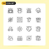 Modern Set of 16 Outlines Pictograph of cyber crime data person email cloud Editable Vector Design Elements