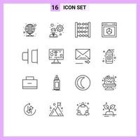 Pictogram Set of 16 Simple Outlines of right distribute counter site element Editable Vector Design Elements