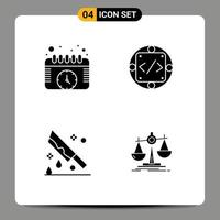 Mobile Interface Solid Glyph Set of 4 Pictograms of calendar blood watch implementation horror Editable Vector Design Elements