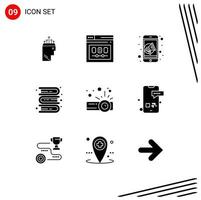 User Interface Pack of 9 Basic Solid Glyphs of device knowledge webpage education speaker Editable Vector Design Elements