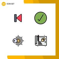 4 User Interface Filledline Flat Color Pack of modern Signs and Symbols of back sun media circle weather Editable Vector Design Elements