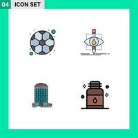 Modern Set of 4 Filledline Flat Colors Pictograph of ball building game pollution tower Editable Vector Design Elements