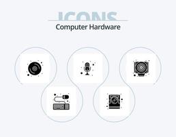 Computer Hardware Glyph Icon Pack 5 Icon Design. cooler. talk. data. recorder. microphone vector