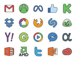 20 social medios de comunicación icono paquete incluso ventanas medios de comunicación jugador buscar Dropbox yahoo shazam vector