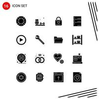 16 Creative Icons Modern Signs and Symbols of video devices lock data heart lock Editable Vector Design Elements