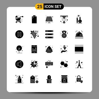 Group of 25 Solid Glyphs Signs and Symbols for multimedia lab eco flask testing Editable Vector Design Elements