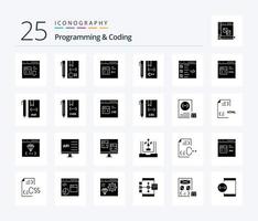 Programming And Coding 25 Solid Glyph icon pack including development. coding. development. html. develop vector