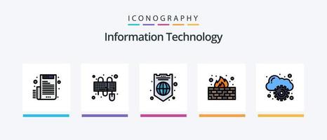Information Technology Line Filled 5 Icon Pack Including . protection. cooling. internet. symmetric. Creative Icons Design vector
