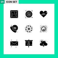 Universal Icon Symbols Group of 9 Modern Solid Glyphs of galaxy support love help hours Editable Vector Design Elements