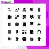 Pack of 25 creative Solid Glyphs of technology math paper calculator find Editable Vector Design Elements