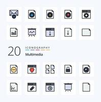 20 Multimedia Line Filled Color icon Pack like mail cloud multiple search document vector