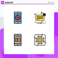 Pack of 4 creative Filledline Flat Colors of application application setting mail mobile application Editable Vector Design Elements