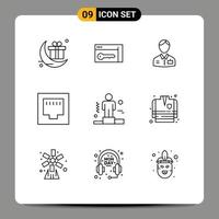 Pack of 9 Modern Outlines Signs and Symbols for Web Print Media such as competitive port bellboy ethernet service Editable Vector Design Elements