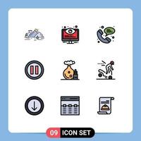 Pack of 9 Modern Filledline Flat Colors Signs and Symbols for Web Print Media such as oil pause options music chat Editable Vector Design Elements