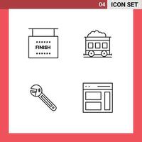 Editable Vector Line Pack of 4 Simple Filledline Flat Colors of end tool sports transport tool Editable Vector Design Elements