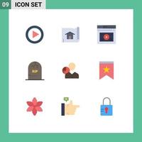 Set of 9 Modern UI Icons Symbols Signs for graph graveyard page gravestone death Editable Vector Design Elements