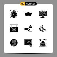 Universal Icon Symbols Group of 9 Modern Solid Glyphs of folder shop computer hanging board Editable Vector Design Elements