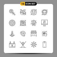 Outline Pack of 16 Universal Symbols of army line wifi cutter waste Editable Vector Design Elements