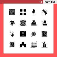 Universal Icon Symbols Group of 16 Modern Solid Glyphs of plug saw broadcast plumbing mechanical Editable Vector Design Elements