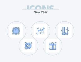 New Year Blue Icon Pack 5 Icon Design. . gift box. countdown. present. sound vector