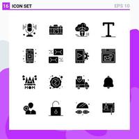 Mobile Interface Solid Glyph Set of 16 Pictograms of address mobile media connected mobile app semi bold Editable Vector Design Elements