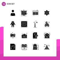 Editable Vector Line Pack of 16 Simple Solid Glyphs of people astronaut cash cogs gear Editable Vector Design Elements