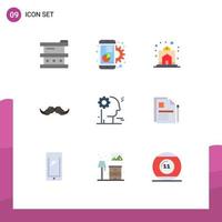 Group of 9 Modern Flat Colors Set for movember moustache marketing house happy Editable Vector Design Elements