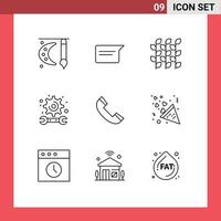 Group of 9 Outlines Signs and Symbols for study education ui academy harvest Editable Vector Design Elements