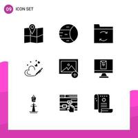 Editable Vector Line Pack of 9 Simple Solid Glyphs of email new data add heart Editable Vector Design Elements