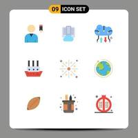 Set of 9 Modern UI Icons Symbols Signs for festivity vessel cloud computing steamship ship Editable Vector Design Elements