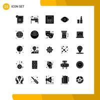 User Interface Pack of 25 Basic Solid Glyphs of makeup vision table human eye Editable Vector Design Elements