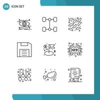 Modern Set of 9 Outlines and symbols such as business dollar fried gadget disc Editable Vector Design Elements