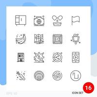 Mobile Interface Outline Set of 16 Pictograms of summer bananas luggage ui basic Editable Vector Design Elements