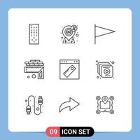 Stock Vector Icon Pack of 9 Line Signs and Symbols for tool interface country size height Editable Vector Design Elements